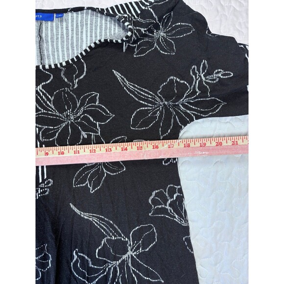 Apt 9 Black White Floral Print Flutter Sleeve Striped Shift Dress size medium - Picture 7 of 7
